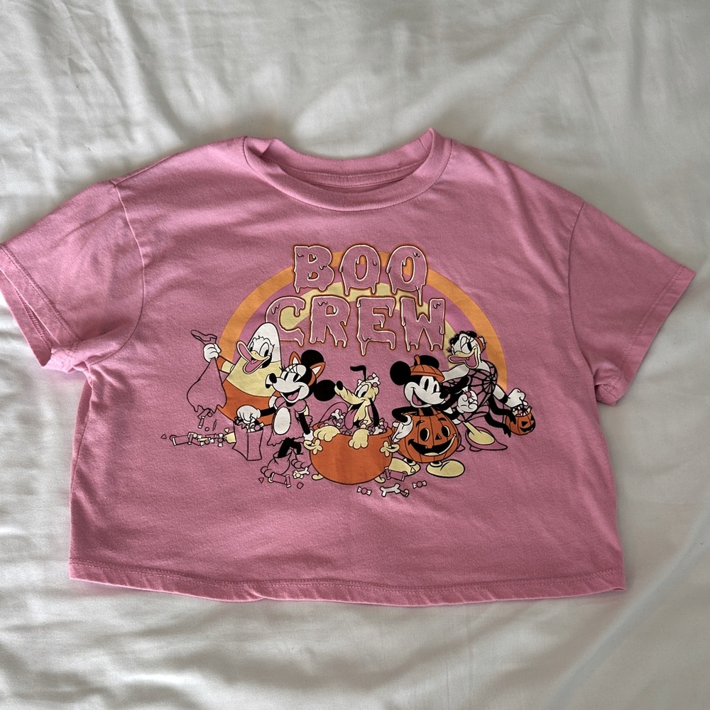Disney Pink Halloween Boo Crew Kids Cropped Tee